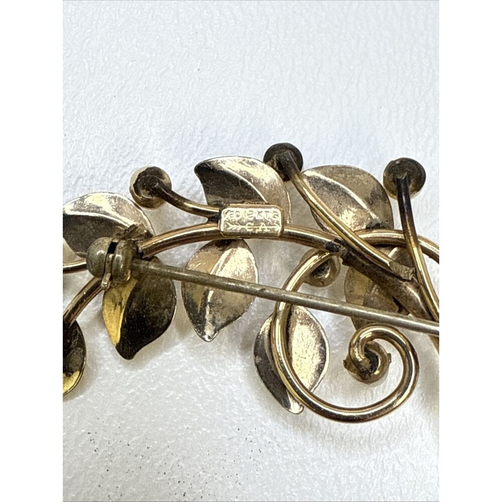 Carl Art 12K Gold Filled Faux Pearls & Leaf Branch Brooch Pin Vintage - Picture 6 of 8